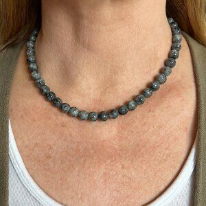 Stone necklace Larvikite or Map Jasper 18" 70 g